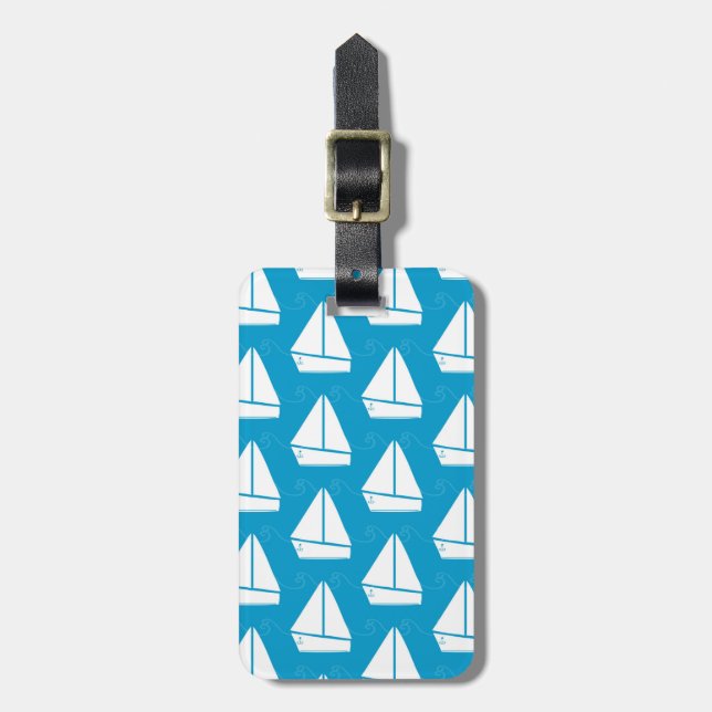 Étiquette À Bagage Motif bleu-clair de voilier (Devant Vertical)