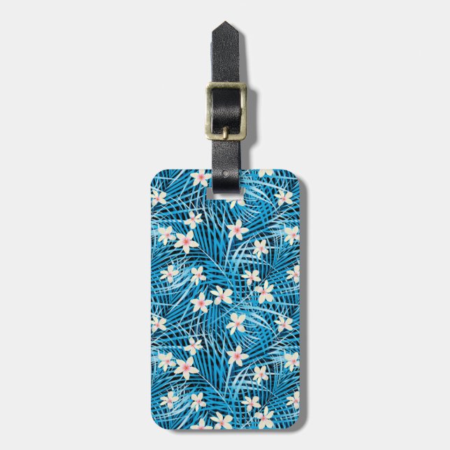 Étiquette À Bagage Motif bleu de palmettes (Devant Vertical)