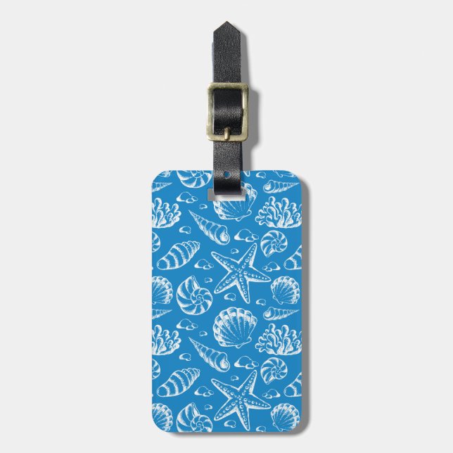 Étiquette À Bagage Motif bleu de plage (Devant Vertical)
