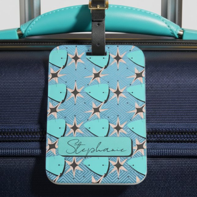 Étiquette À Bagage Motif bleu moderne du milieu du siècle (Créateur téléchargé)
