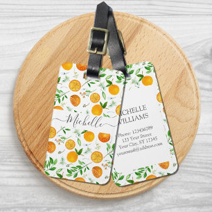 Étiquette À Bagage Motif botanique floral estival de citrus orange