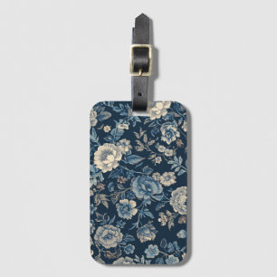 Étiquette À Bagage Motif botanique floral vintage bleu marine
