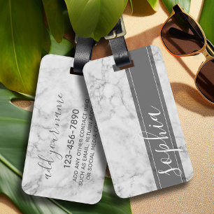 Étiquette À Bagage Motif branché en marbre de Faux avec monogramme pe