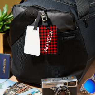 Étiquette À Bagage Motif bûcheron de Buffalo rouge noir personnalisé
