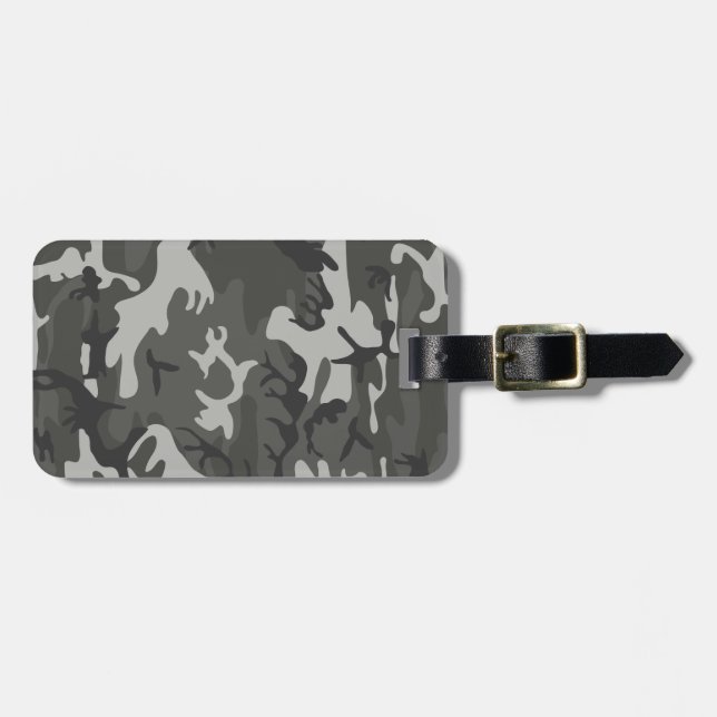 Étiquette À Bagage Motif camouflage militaire gris monogramme (Devant horizontal)