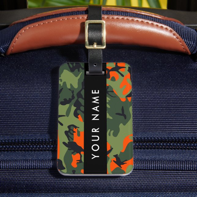 Étiquette À Bagage Motif Camouflage orange, Votre nom, Personnaliser (Insitu Rectoal 2)