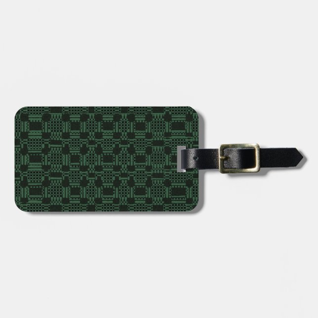 Étiquette À Bagage Motif carré texturé vert (Devant horizontal)