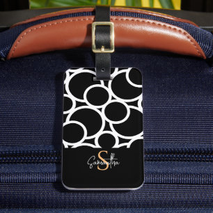 Étiquette À Bagage Motif Cercle noir et blanc avec Monogramme