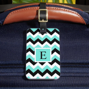 Étiquette À Bagage Motif Chevron bleu blanc personnalisé