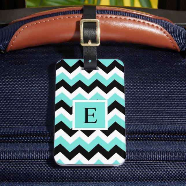 Étiquette À Bagage Motif Chevron bleu blanc personnalisé (Insitu Rectoal 2)