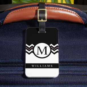 Étiquette À Bagage Motif Chevron bleu foncé bleu jaune personnalisé