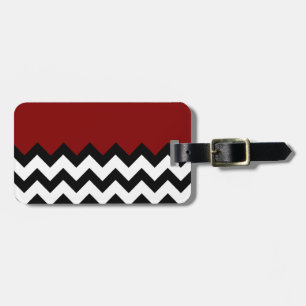 Étiquette À Bagage Motif Chevron Noir Blanc Noir, Rouge foncé