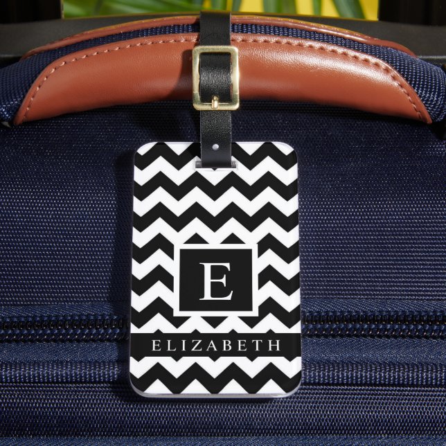 Étiquette À Bagage Motif Chevron noir et blanc personnalisable (Insitu Rectoal 2)