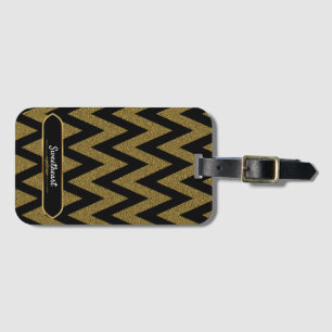 Étiquette À Bagage Motif Chevron Noir Et Or Luxe