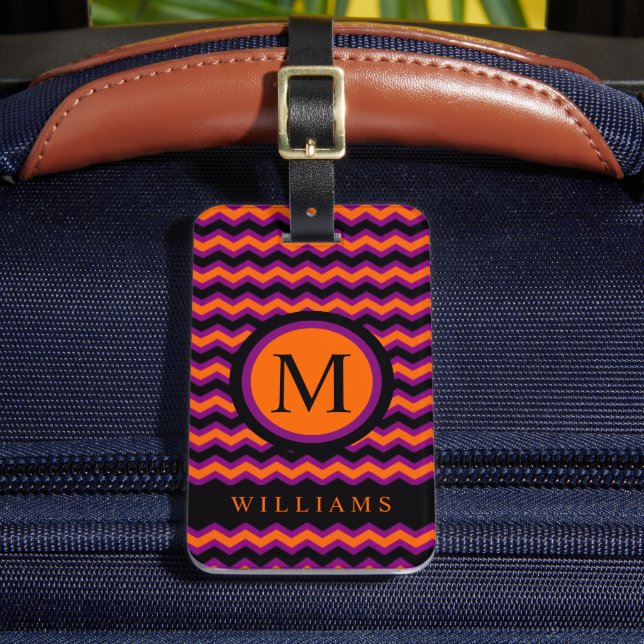 Étiquette À Bagage Motif Chevron noir violet personnalisé (Insitu Rectoal 2)