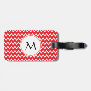 Étiquette À Bagage Motif Chevron rouge et blanc monogramme