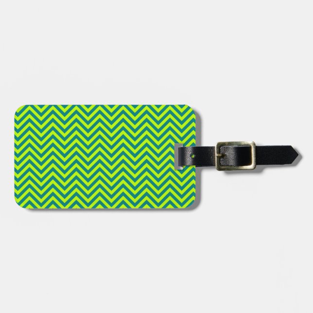 Étiquette À Bagage Motif Chevron turquoise et Lime Green (Devant horizontal)