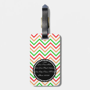 Étiquette À Bagage Motif Chevron vert rose orange avec Monogramme