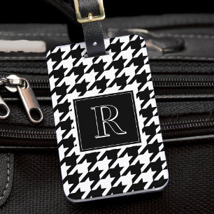 Étiquette À Bagage Motif chien-loup monogrammé noir et blanc