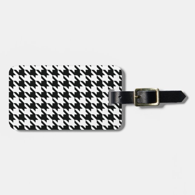 Étiquette À Bagage Motif classique en Houndstooth : Noir & Blanc Vint (Devant horizontal)