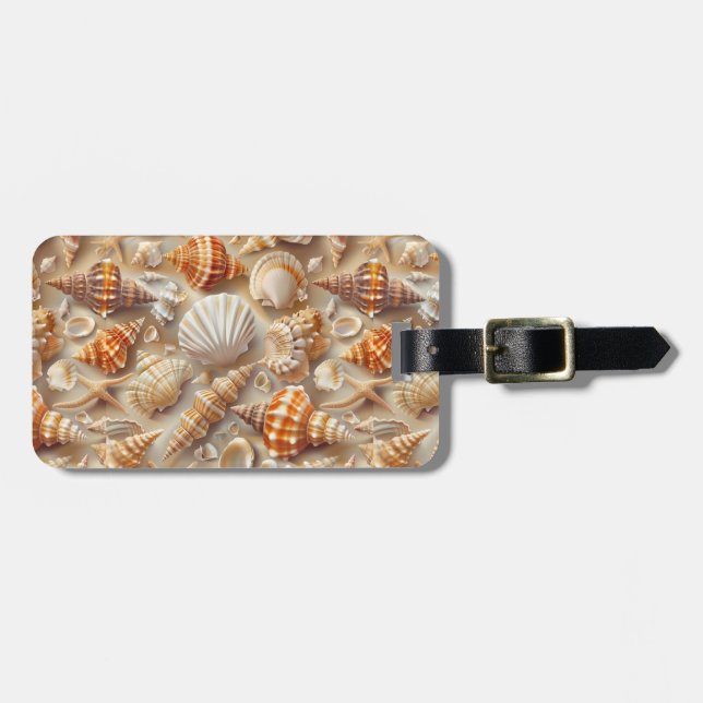 Étiquette À Bagage Motif Coastal Elegance Seashell (Devant horizontal)