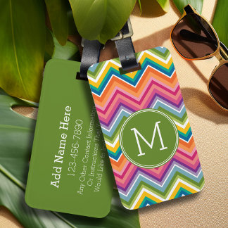 Étiquette À Bagage Motif coloré Chevron avec Monogramme