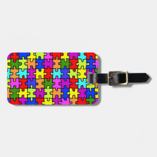 Étiquette À Bagage Motif coloré de puzzle denteux d'arc-en-ciel