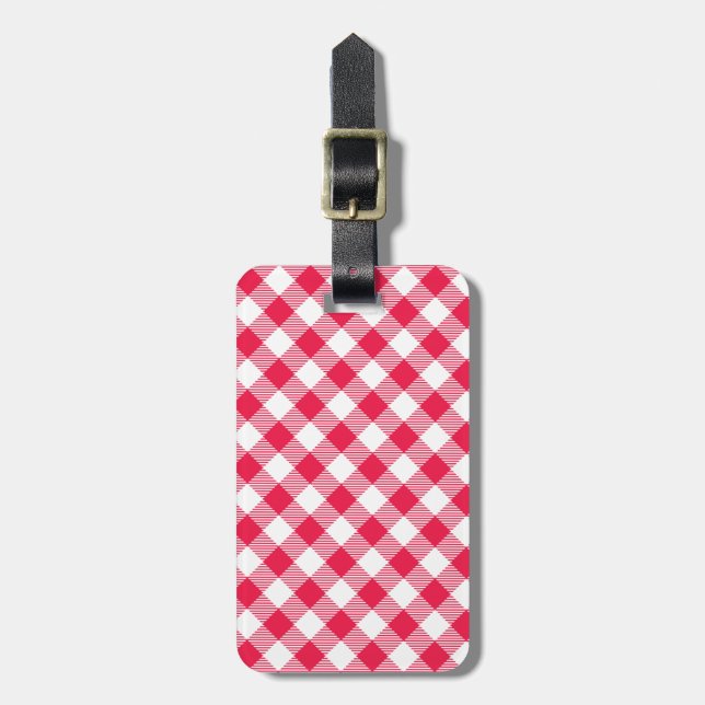 Étiquette À Bagage Motif Country Gingham Rouge Classique (Devant Vertical)