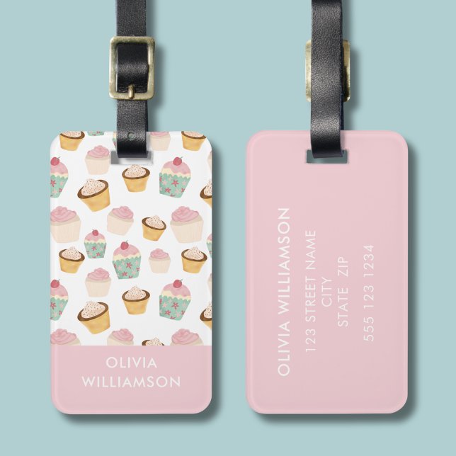 Étiquette À Bagage Motif Cupcake  (Cupcake pattern personalized luggage tag)