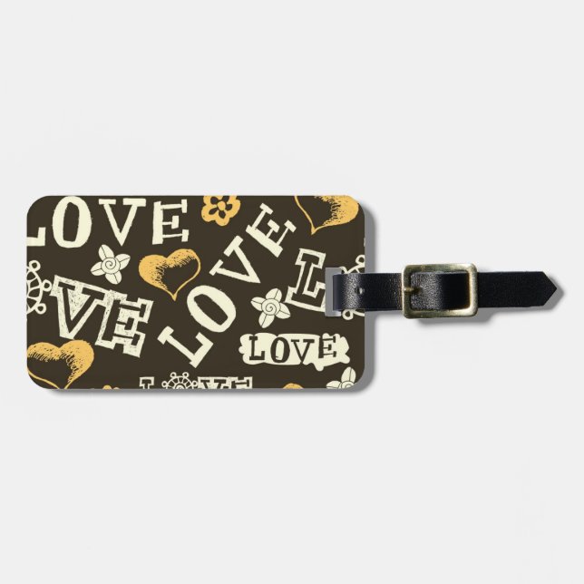 Étiquette À Bagage Motif d'amour tiré à la main (Devant horizontal)
