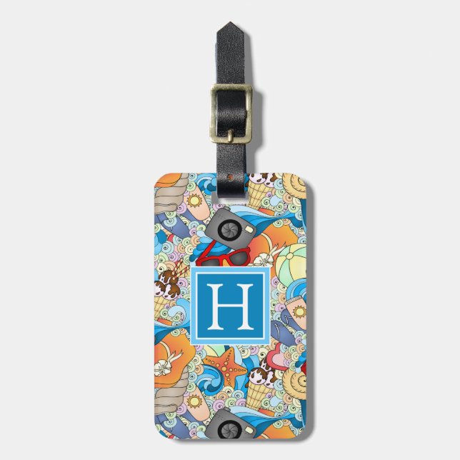 Étiquette À Bagage Motif d'amusement d'été de monogramme (Devant Vertical)