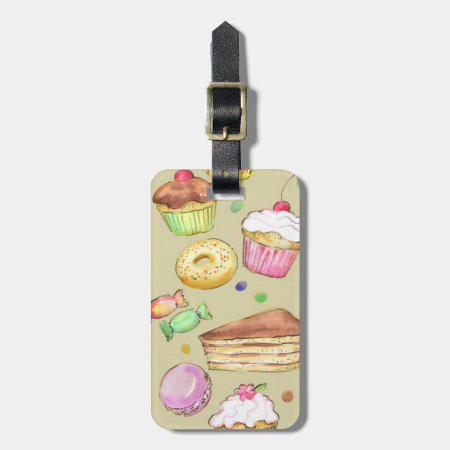 Étiquette À Bagage Motif d'aquarelle avec des bonbons (Devant Vertical)