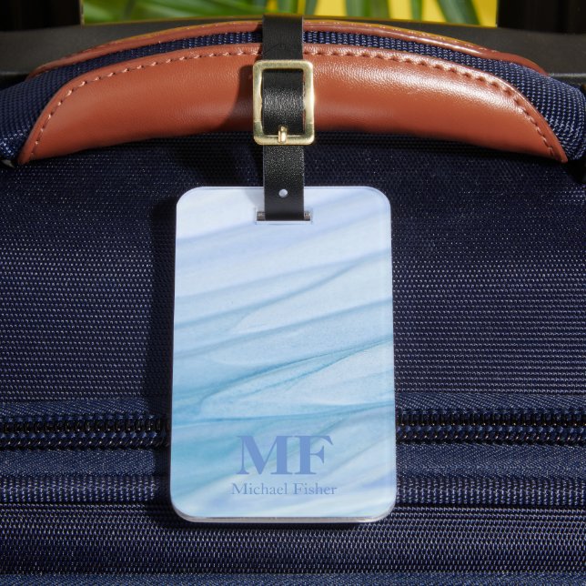 Étiquette À Bagage Motif d'aquarelle bleu Abstrait moderne - Monogram (Insitu Rectoal 2)
