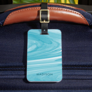 Étiquette À Bagage Motif d'aquarelle bleu Aqua
