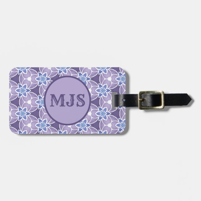 Étiquette À Bagage Motif d'aquarelle de couleur violet monogramme (Devant horizontal)