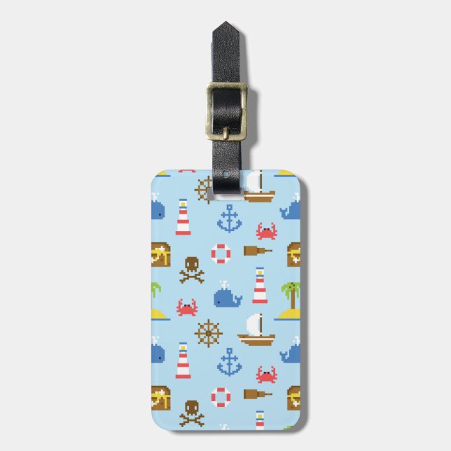 Étiquette À Bagage Motif d'art de mer de pixel (Devant Vertical)