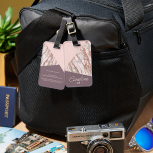 Étiquette À Bagage Motif d'art en marbre rose gold personnalisé blush