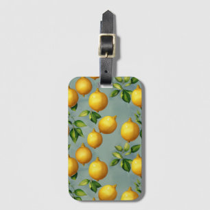 Étiquette À Bagage Motif d'art vintage citrons et feuilles sur gris