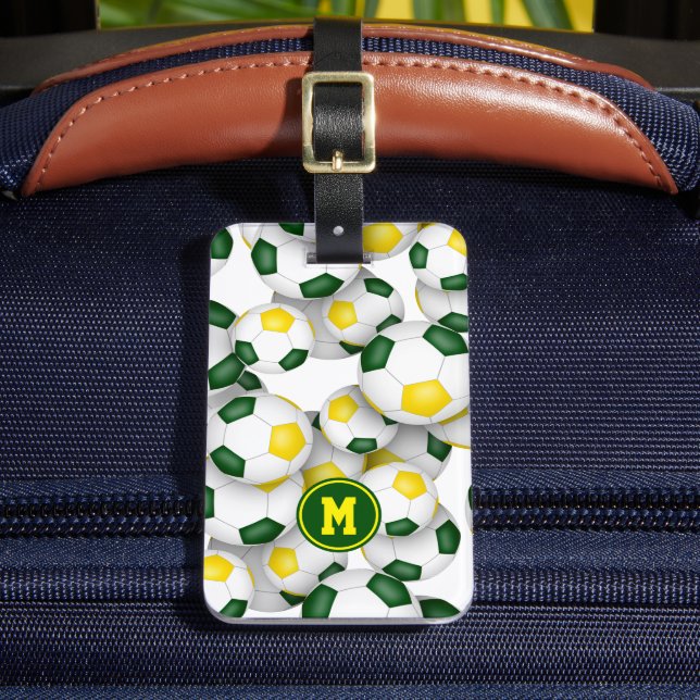 Étiquette À Bagage motif de balles de football pour enfants en or ver (Insitu Rectoal 2)