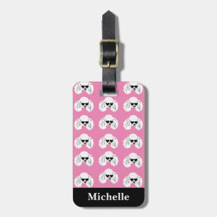 Étiquette À Bagage Motif de caniche personnalisé rose mignon