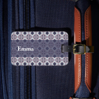 Étiquette À Bagage Motif de carreaux ornés lilas vintage
