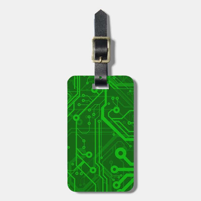 Étiquette À Bagage Motif de carte électronique de vert (Devant Vertical)