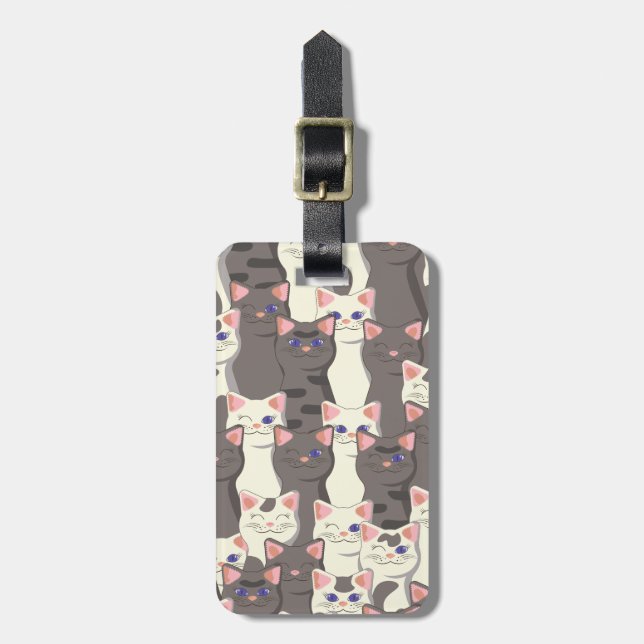 Étiquette À Bagage Motif de chats blancs et gris (Devant Vertical)