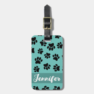 Étiquette À Bagage Motif de chien noir sur Turquoise