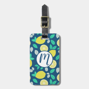 Étiquette À Bagage Motif de citron d'été en bleu marine