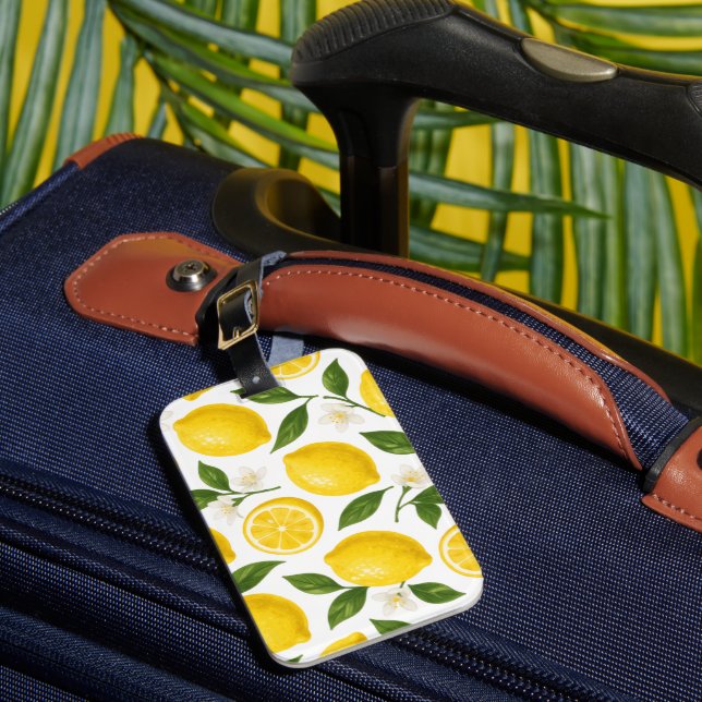 Étiquette À Bagage Motif de citron frais avec feuilles et fleurs (Insitu Rectoal 1)