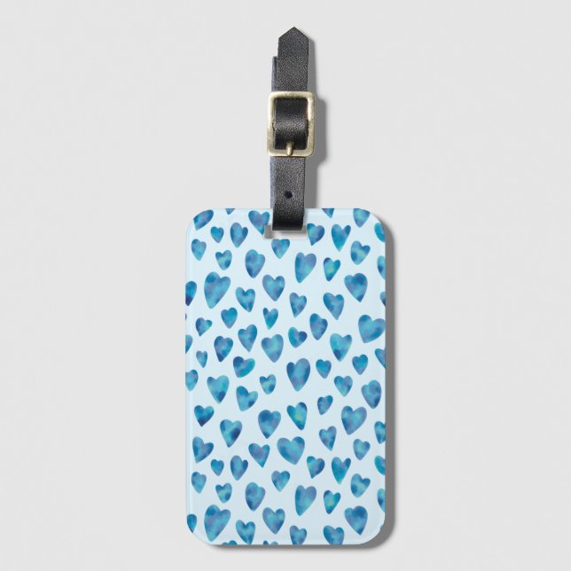 Étiquette À Bagage Motif de coeur bleu pâle (Devant Vertical)