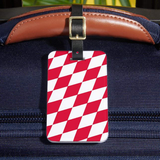 Étiquette À Bagage Motif de drapeau diamant Bavière rouge et blanc (Insitu Rectoal 2)