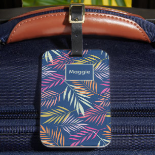 Étiquette À Bagage Motif de feuilles de palmier tropicales colorées p