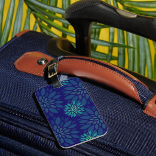 Étiquette À Bagage Motif de feuilles florales bleu marine et vert mod